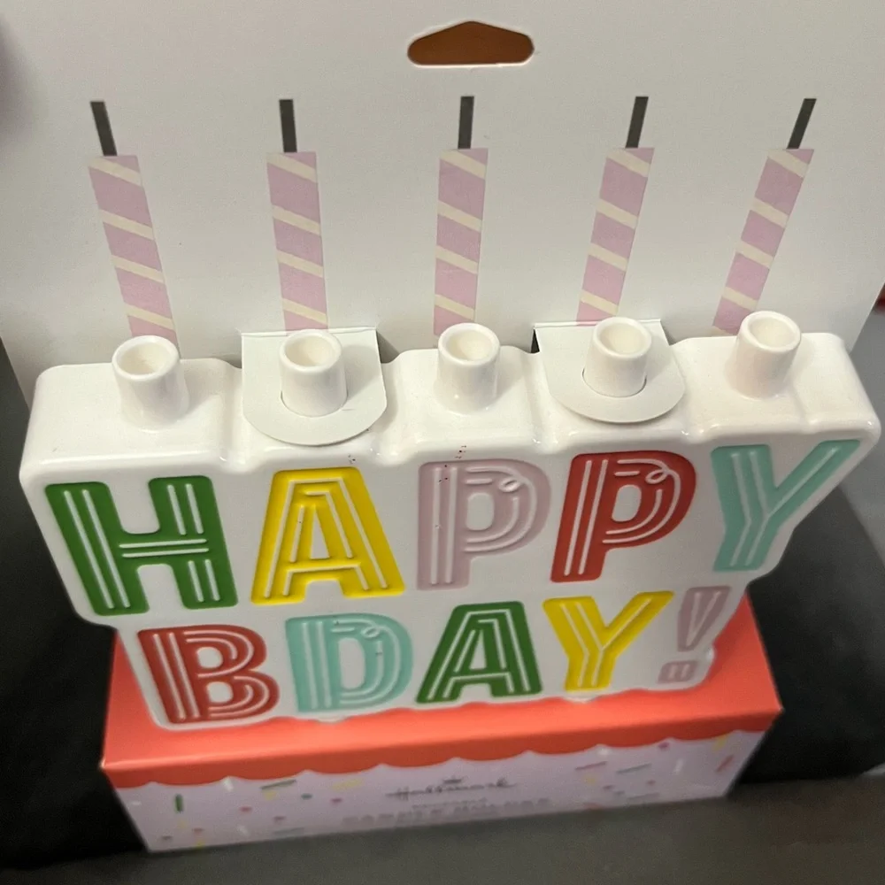 Hallmark Colorful Happy Bday Candle Holder reusable - Picture 2 of 6